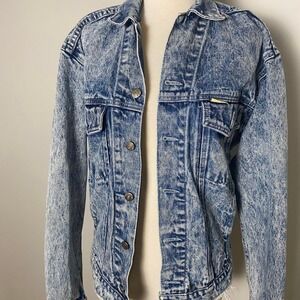 Vintage White House Acid Wash Denim Jacket Blue Cotton Trucker Frayed Hem 80s